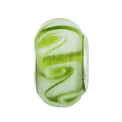 Twirled pattern golden green white murano glass sterling silver core bead