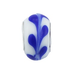 White murano glass vivid blue leaf tendril sterling silver core bead by BeYindi