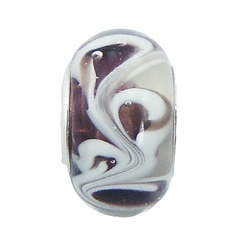 Transparent white purple dynamic swirls murano glass sterling silver core bead