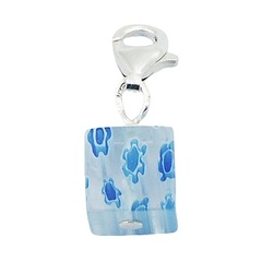 Cuboid murano transparent glass blue flowers silver charm