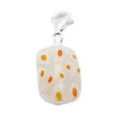 Cuboid shaped murano glass orange on white sterling silver charm