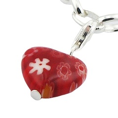 Heart floral murano glass silver charm 