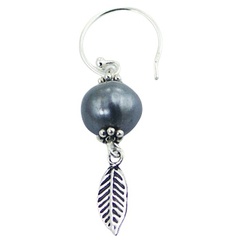 Silver feather freshwater pearl earrings 2