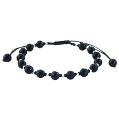 Shamballa bracelet with black agate gemstones and silver beads