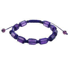 Shamballa bracelet with purple cylinder glass crystals