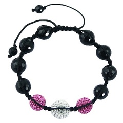 Shamballa bracelet black agate and Czech crystal balls 