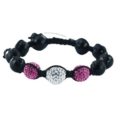 Shamballa bracelet black agate gemstones and shiny Czech crystal balls