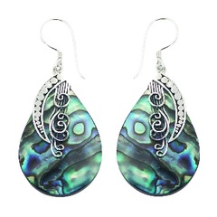 Sterling 925 silver multicolored abalone shell teardrop shape earrings