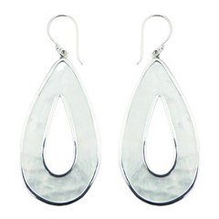 Handmade glamorous cut out white iridescent mother of pearl dangle sterling silver earrings