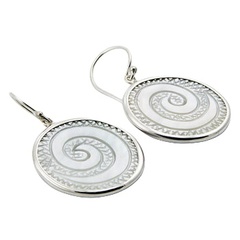 Twirled engraved MOP silver earrings 
