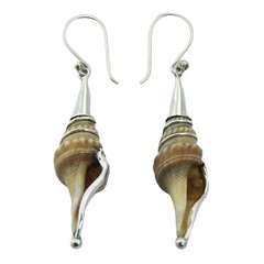Ethnic marine themed conch shell handmade polished sterling silver earrings