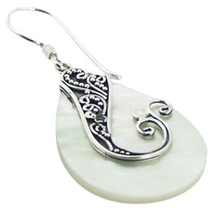 White mother of pearl ornate silver earrings 2