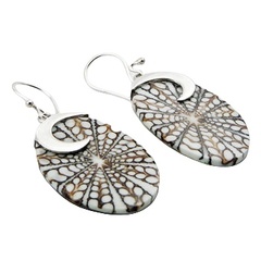 Oval spider shell silver earrings 