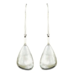 Mother of pearl fixed hooks hinged sticks trapeziums sterling silver earrings