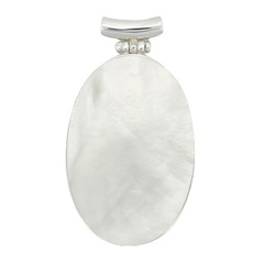 Oval mother of pearl classic polished sterling silver pendant