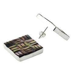 Square rainbow shell silver earrings 