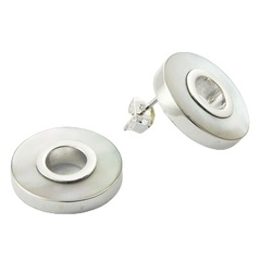 Off-white round cut out mother of pearl sterling silver earrings 