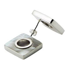 Square open circle MOP silver earrings 