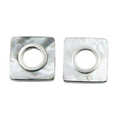 Gentle square open circle handmade mother of pearl polished sterling silver earrings