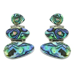Abalone shell multicolored mixed shapes stacked sterling silver stud earrings