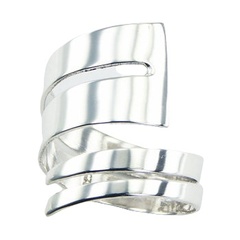 Double spiral growing width silver ring 