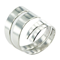 Splendid double spiral growing width open sterling silver ring