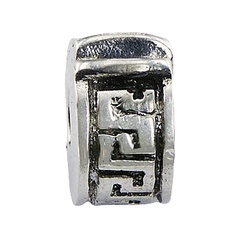 Antiqued embossed geometric lines pattern polished sterling silver clip bead