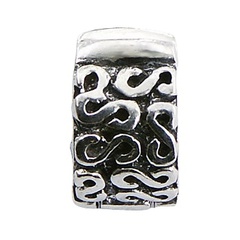 Antiqued ornate sterling silver wavy pattern bead