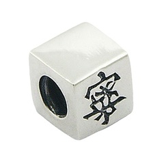 Antiqued casted cuboid chinese feng shui polished sterling silver bead