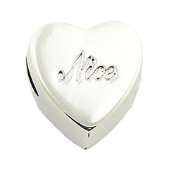 Heart shaped high quality word nice engraving polished sterling silver bead