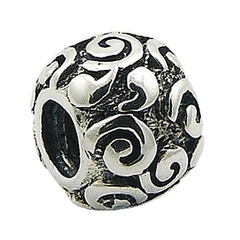 Balinese antiqued shiny twirls paisley pattern sterling silver bead