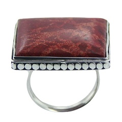 Square coral ornate soldered silver ring 