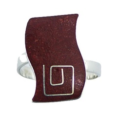 Red sponge coral wavy inlay silver ring 