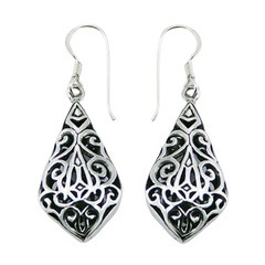 Delicate antiqued ajoure symmetrical pattern polished sterling silver earrings