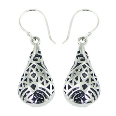 Elegant openwork casted polished sterling silver teardrop shaped dangle earrings