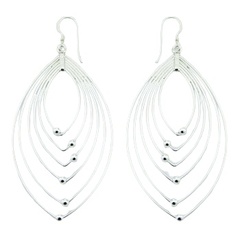 Marquise shaped exclusive elegant elongated wirework polished sterling silver earrings