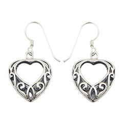 Vintage antiqued ajoure heart shaped sterling silver earrings