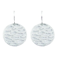 Disc shaped waved brushed finish openwork 925 sterling silver earrings