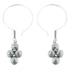 Balinese floral spiral wirework sterling silver hoops earrings