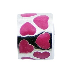 Cutely lovely enamel hearts on sterling silver tube shaped cylinder bead
