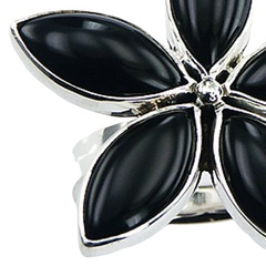 Black agate marquise flower silver ring 