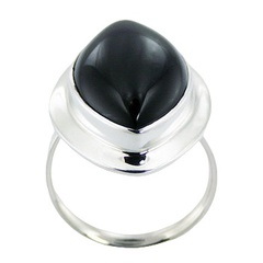 Marquise shaped black agate silver ring 
