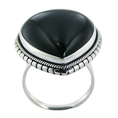 Drop shaped black agate silver ring 