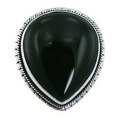 Drop shaped black agate silver ring 2