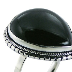 Drop shaped black agate silver ring 3