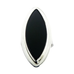 Marquise black agate silver ring 