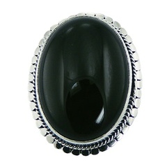 Oval black agate ornate silver ring 2