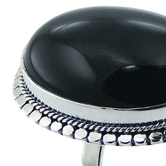 Oval black agate ornate silver ring 3