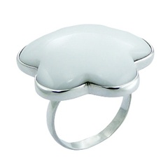 High fashion flower silhouette white hydro quartz polished silver ring