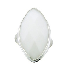 Marquise cut white agate silver ring 